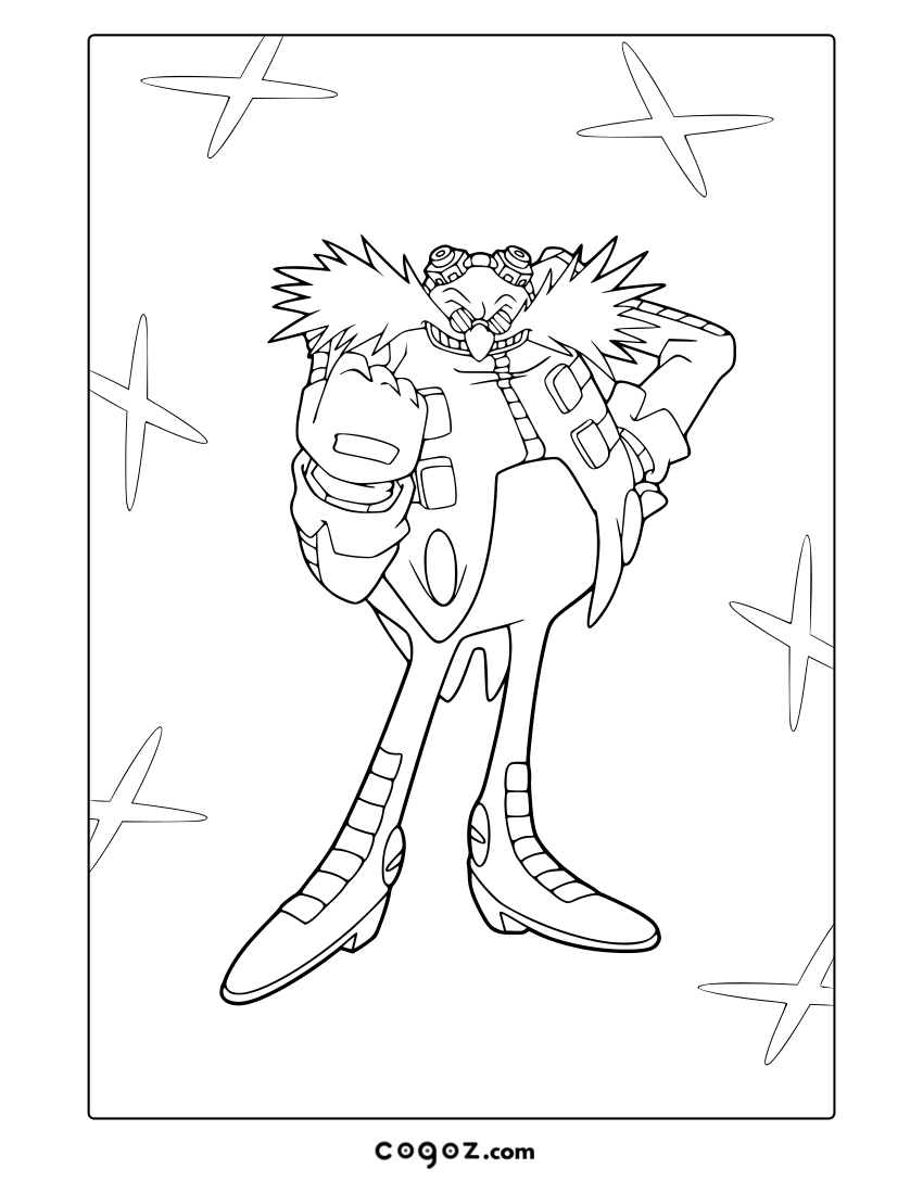Doctor Eggman raising his mechanical arm with stars behind.