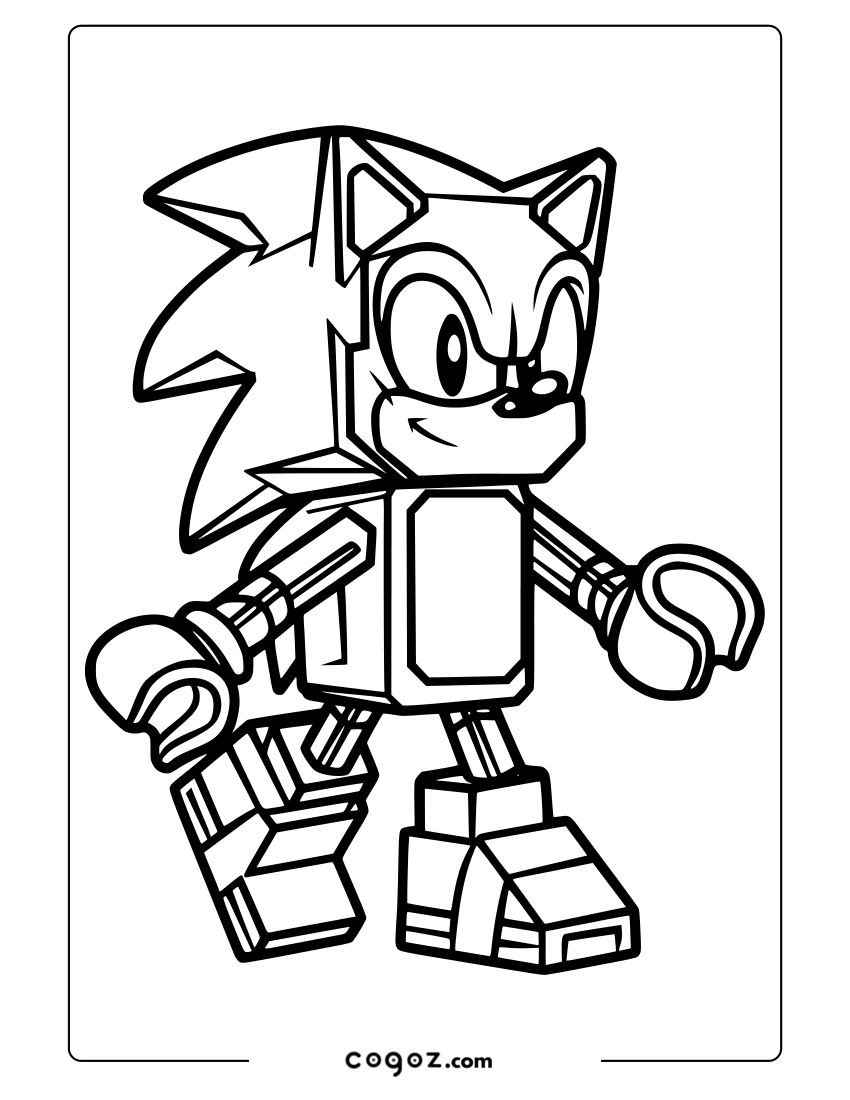 Lego-styled Sonic in an action pose made of robotic bricks.