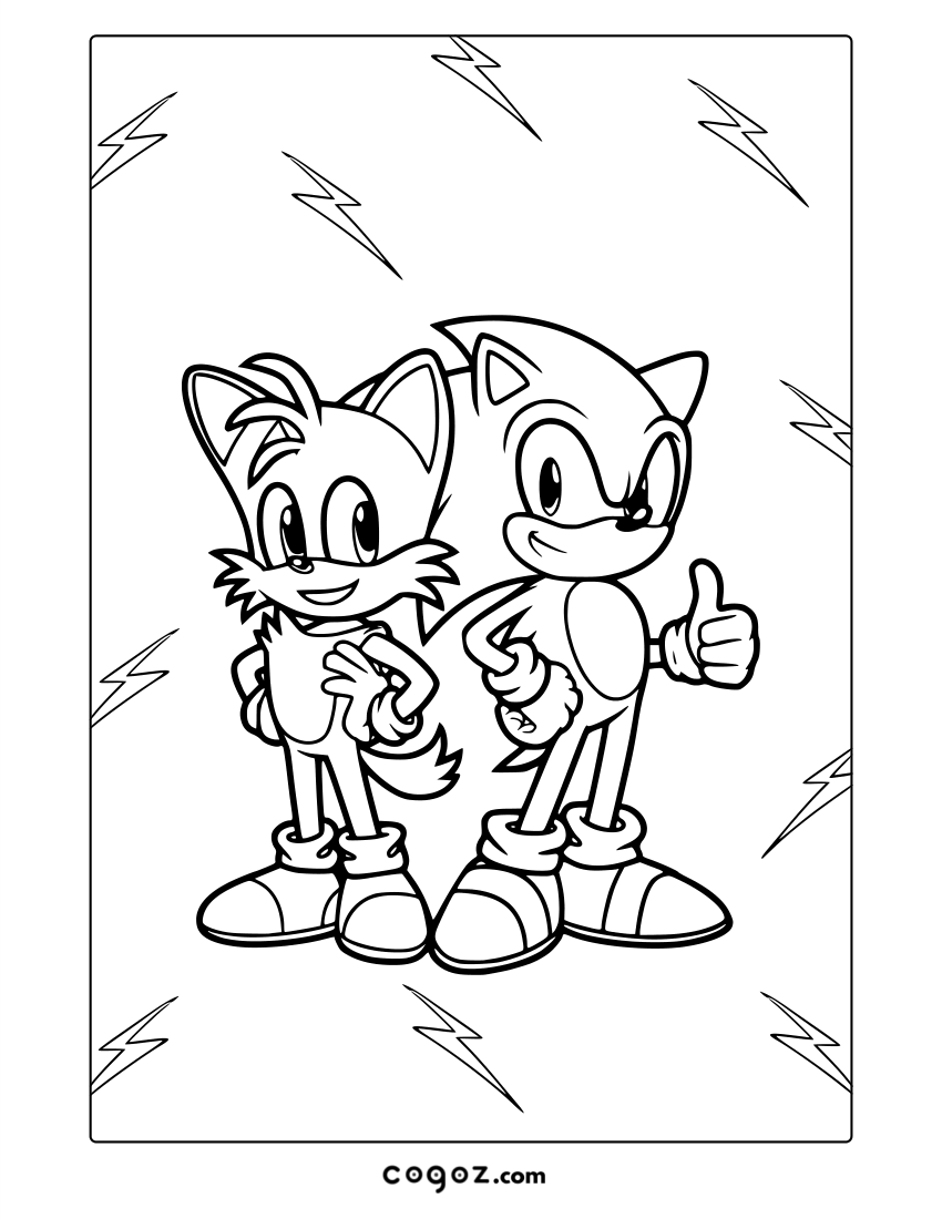 Sonic and Tails standing calmly with a lightning bolt background.