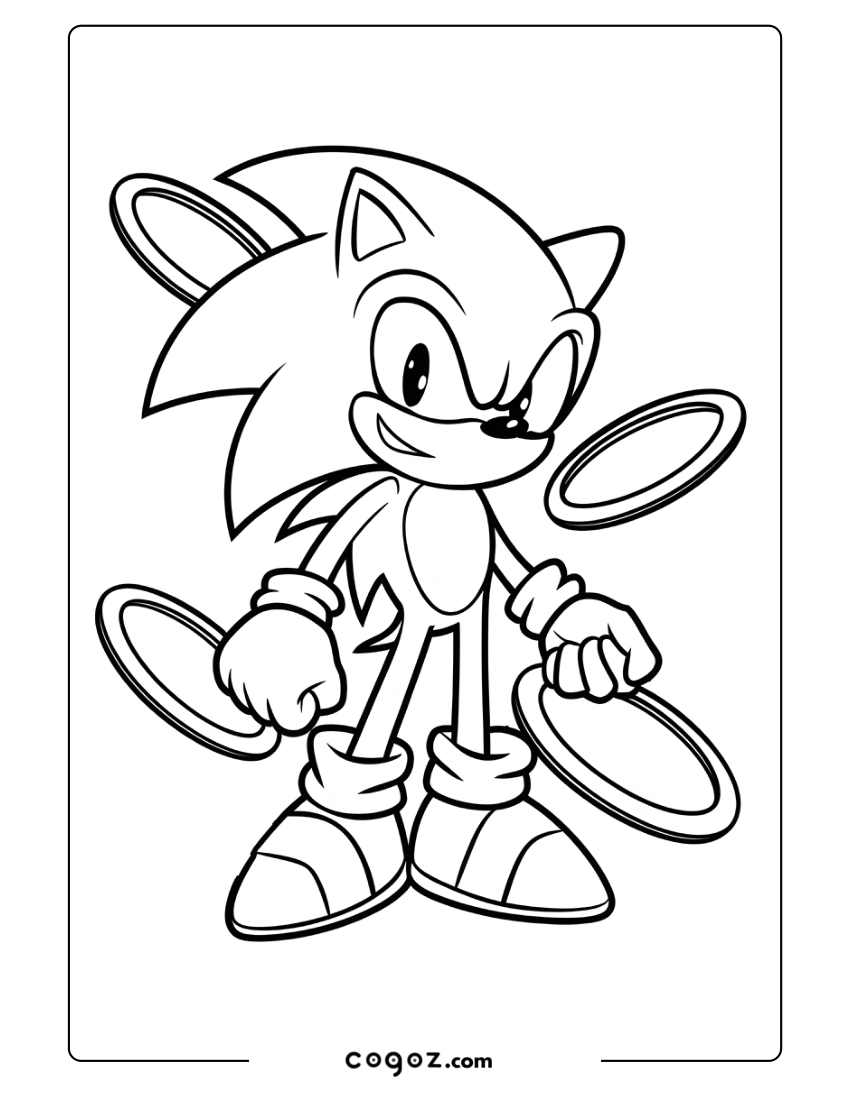 Sonic with golden rings spinning around him in a bold stance.
