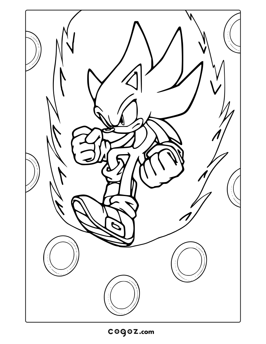 Super Sonic glowing with electric energy and golden rings.