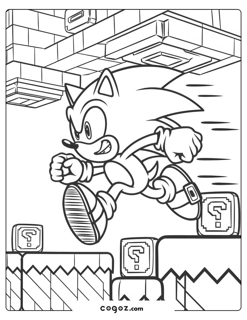 Sonic running on platforms inspired by the Mario universe.